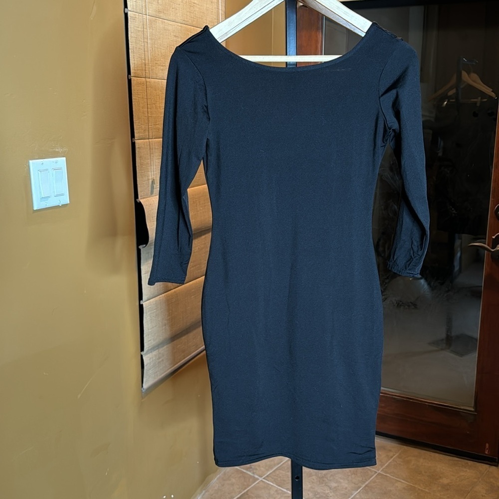 Vestidos Women’s Scoop Neck Long Sleeve Bodycon Dress Black Size Small
